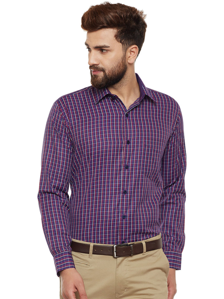 Men Navy Checked Slim Fit Formal Shirt