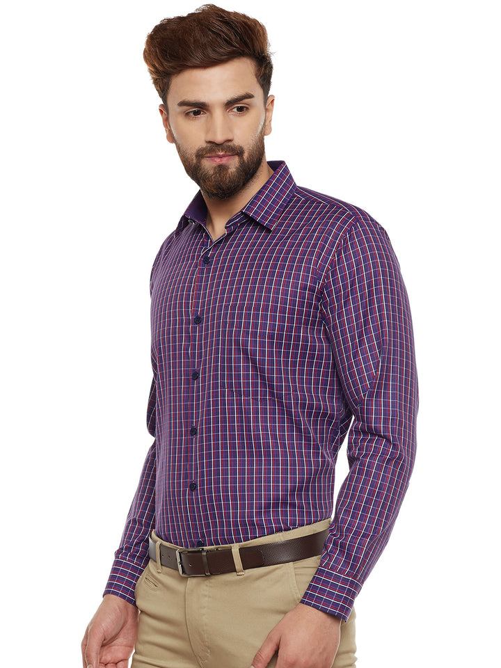 Men Navy Checked Slim Fit Formal Shirt