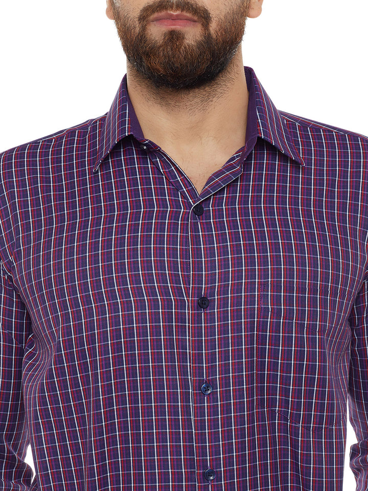 Men Navy Checked Slim Fit Formal Shirt