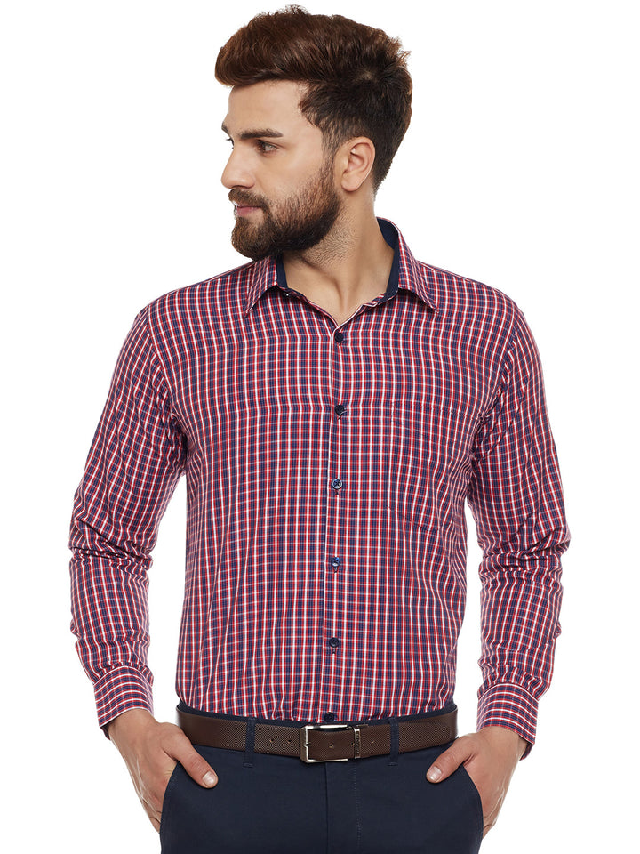 Men Navy Checked Slim Fit Formal Shirt