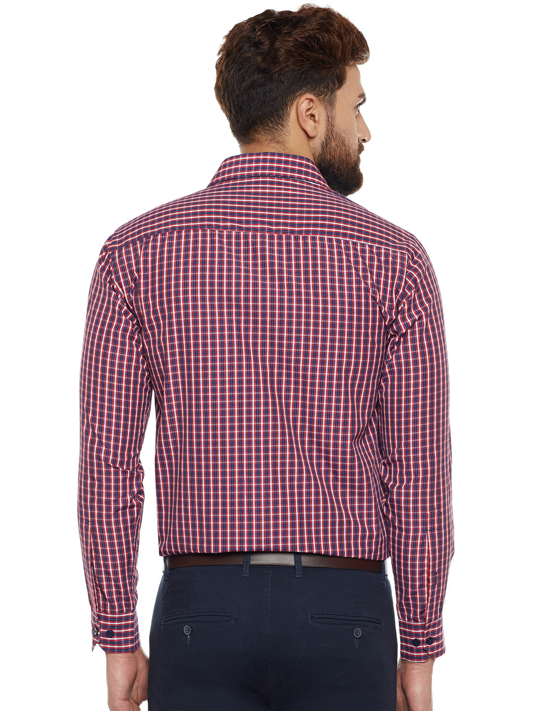 Men Navy Checked Slim Fit Formal Shirt