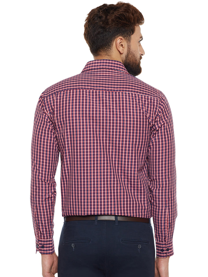 Men Navy Checked Slim Fit Formal Shirt