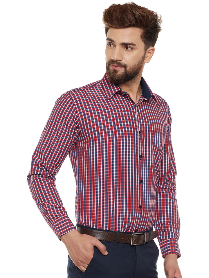 Men Navy Checked Slim Fit Formal Shirt