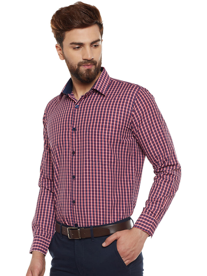 Men Navy Checked Slim Fit Formal Shirt
