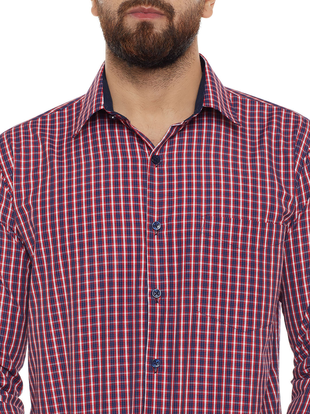 Men Navy Checked Slim Fit Formal Shirt