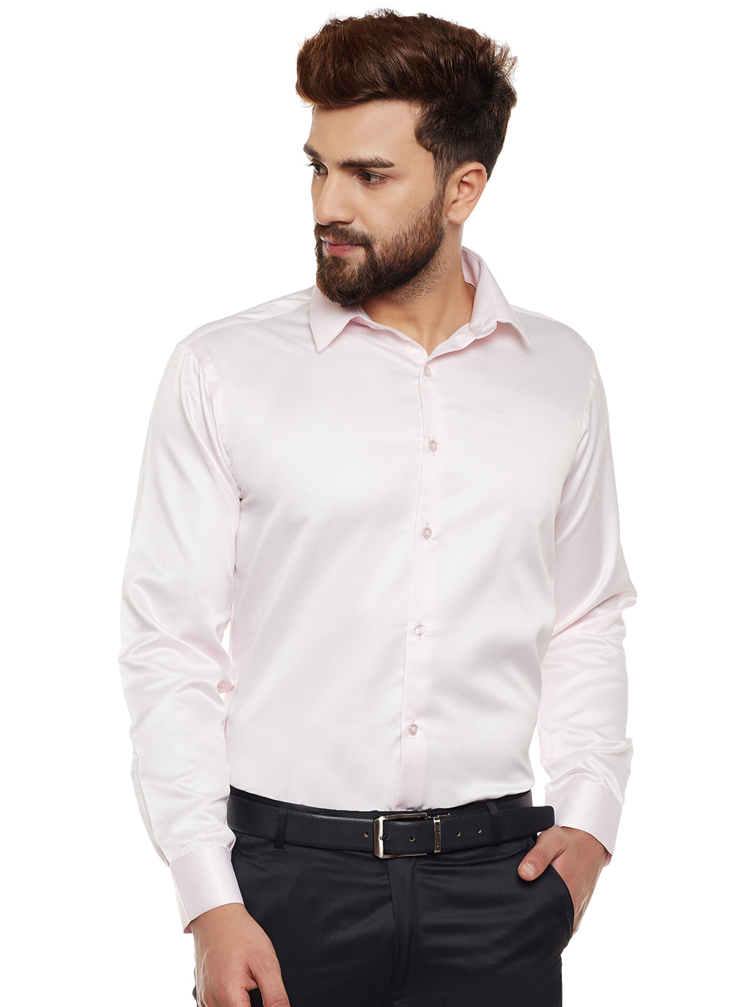 Men Pink Solid Party Wear Slim Fit Formal Shirt