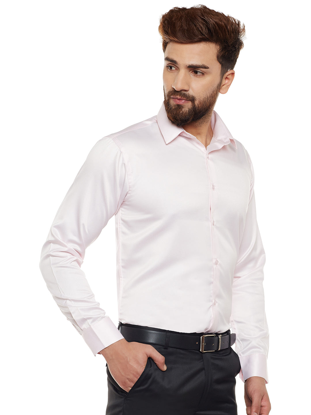 Men Pink Solid Party Wear Slim Fit Formal Shirt