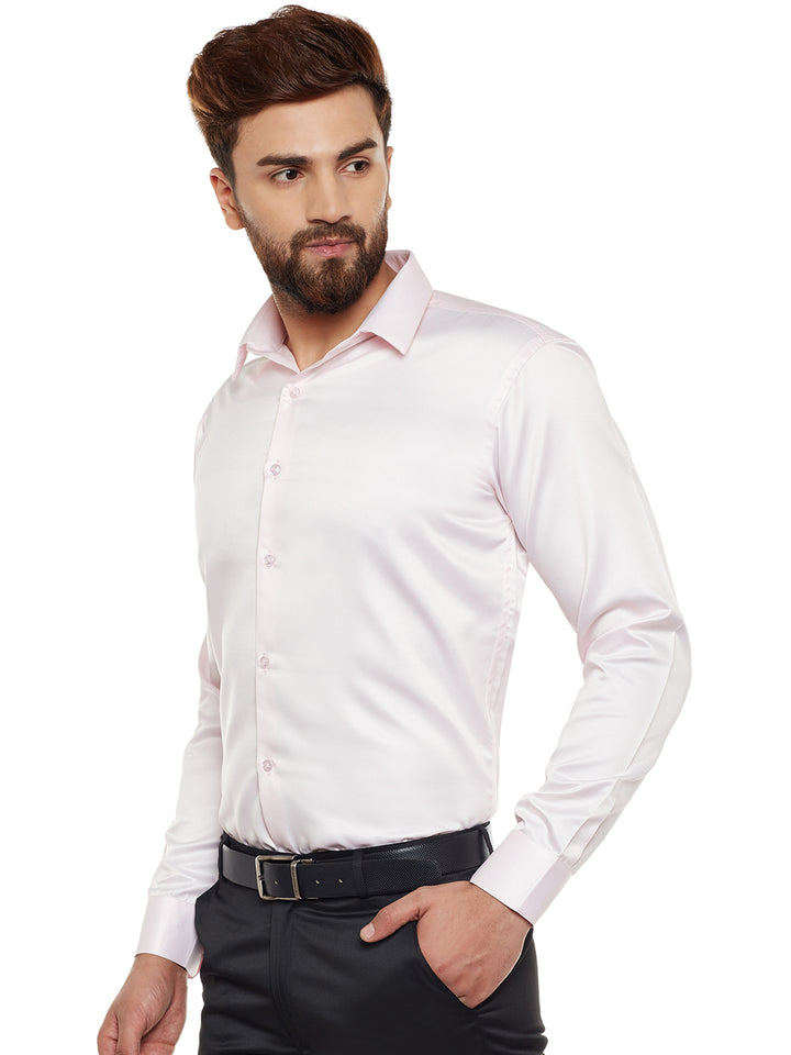 Men Pink Solid Party Wear Slim Fit Formal Shirt