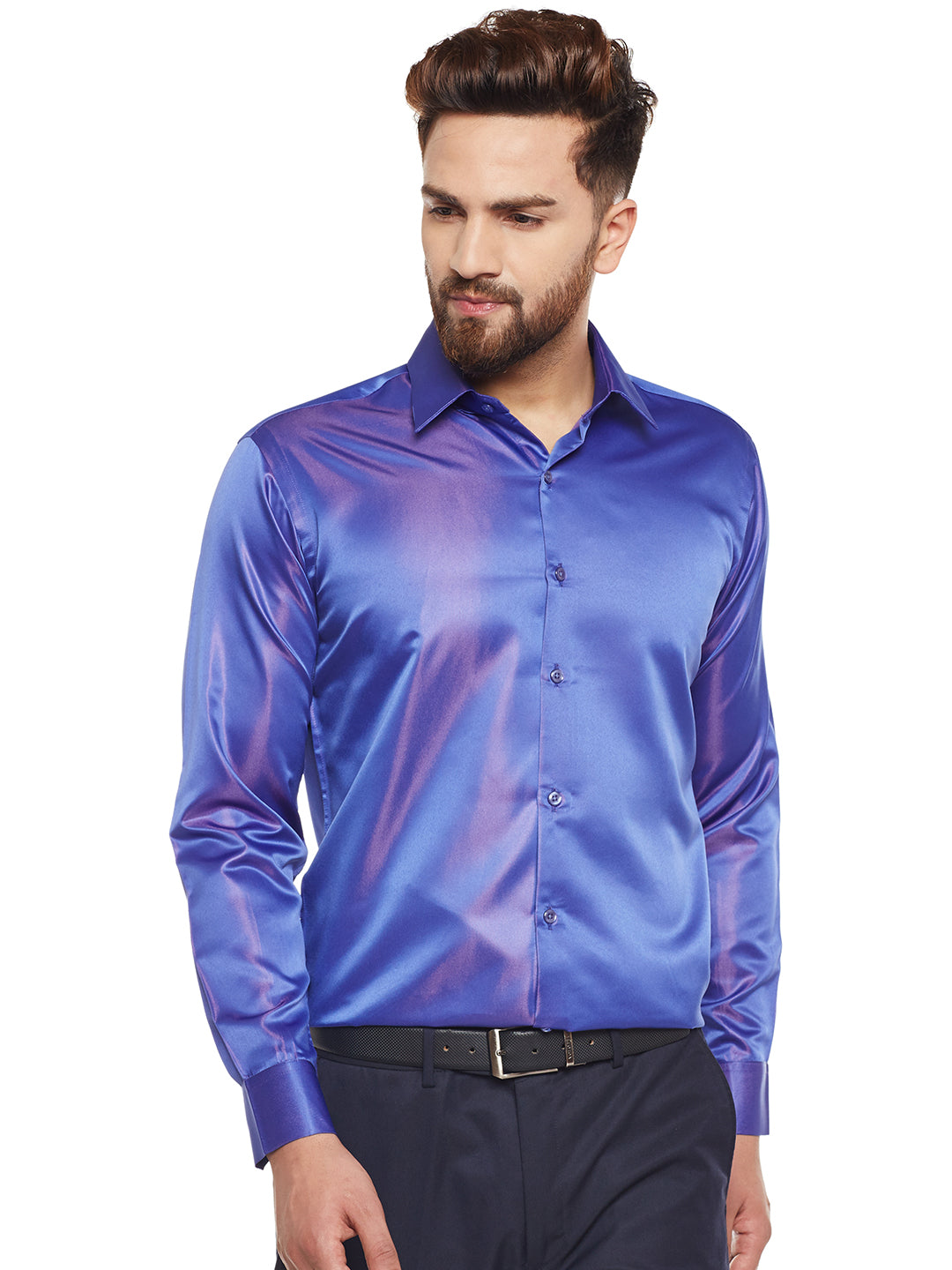 Men Royal Blue Solid Party Wear Slim Fit Formal Shirt