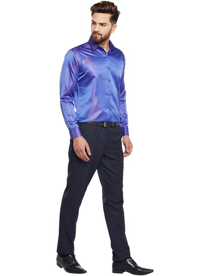Men Royal Blue Solid Party Wear Slim Fit Formal Shirt