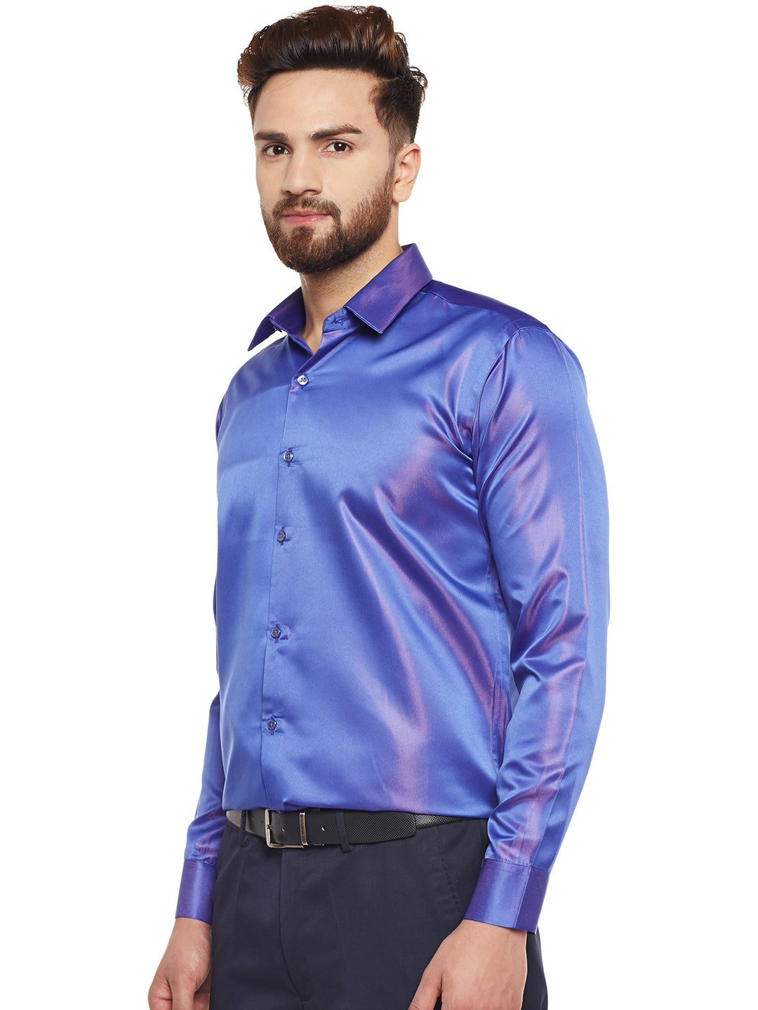 Men Royal Blue Solid Party Wear Slim Fit Formal Shirt