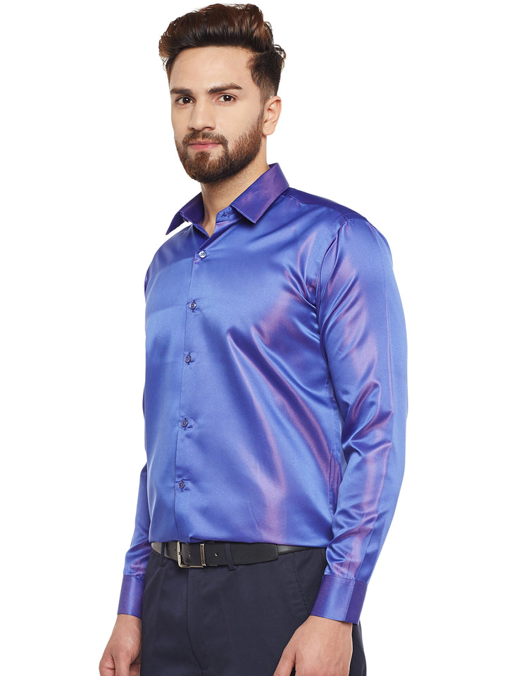 Men Royal Blue Solid Party Wear Slim Fit Formal Shirt