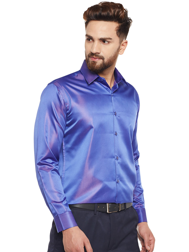 Men Royal Blue Solid Party Wear Slim Fit Formal Shirt