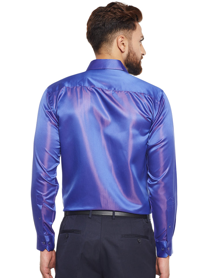 Men Royal Blue Solid Party Wear Slim Fit Formal Shirt