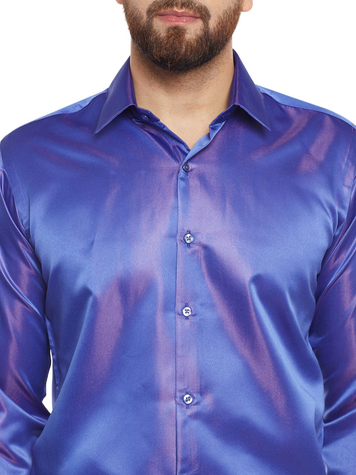 Men Royal Blue Solid Party Wear Slim Fit Formal Shirt