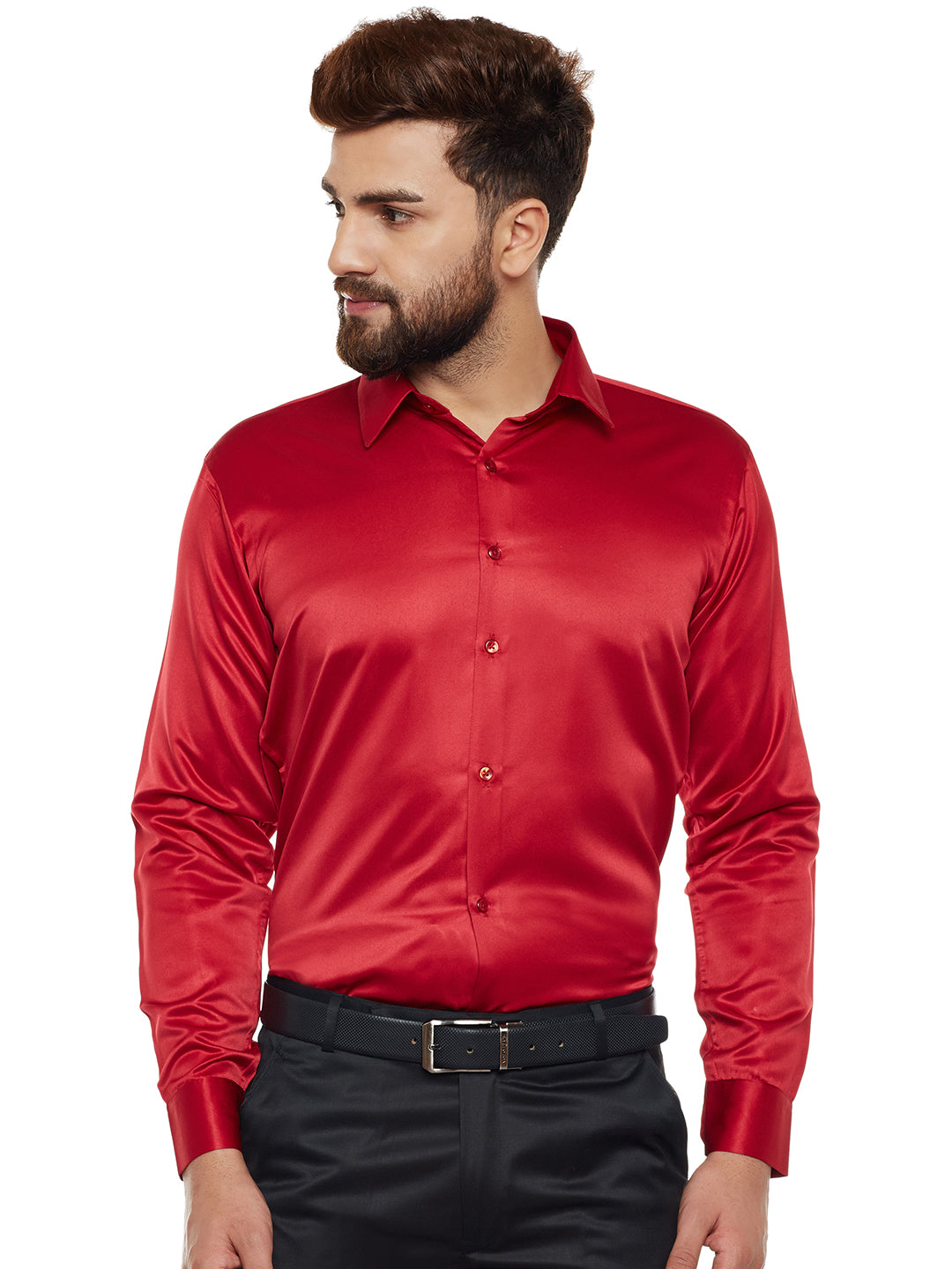 Men Red Solid Party Wear Slim Fit Formal Shirt