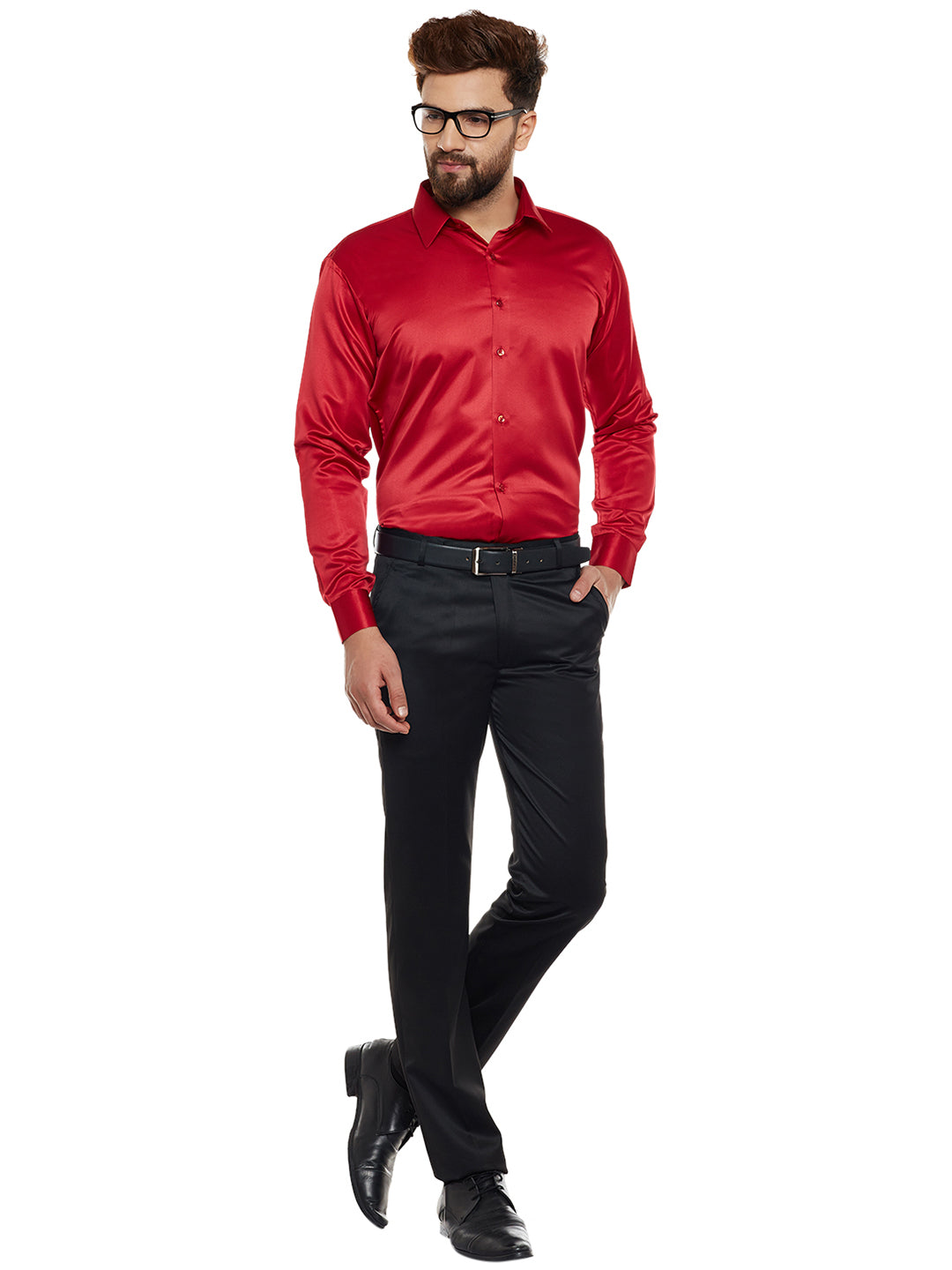 Men Red Solid Party Wear Slim Fit Formal Shirt