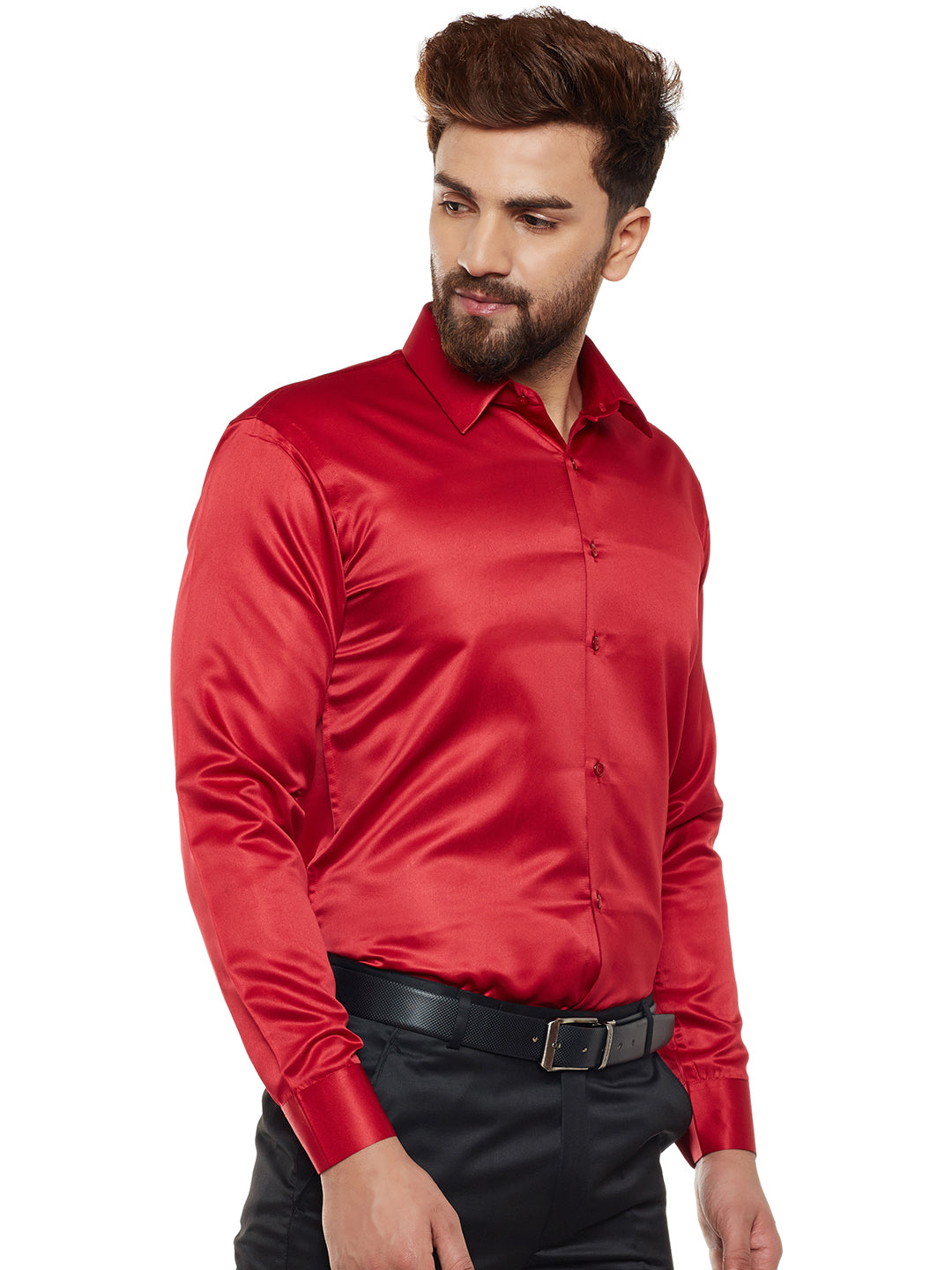 Men Red Solid Party Wear Slim Fit Formal Shirt