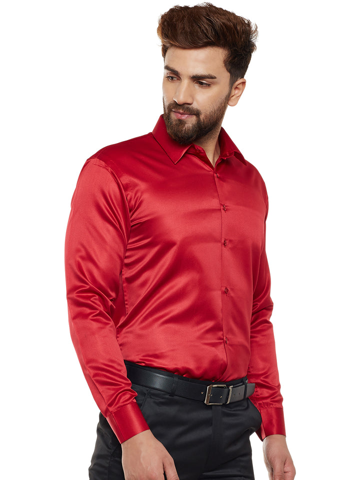 Men Red Solid Party Wear Slim Fit Formal Shirt