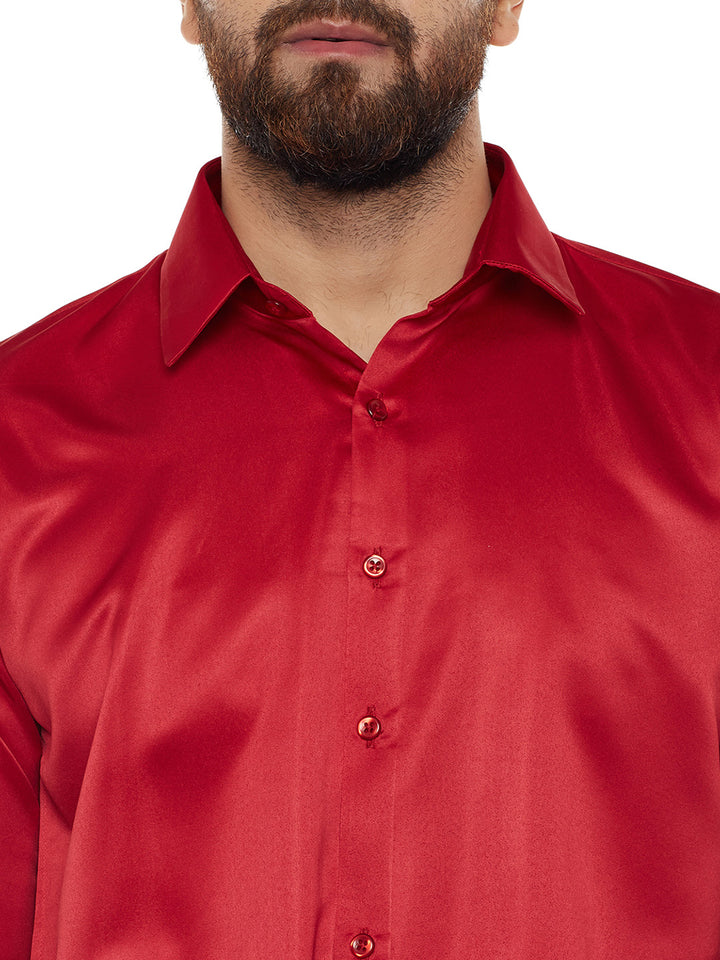 Men Red Solid Party Wear Slim Fit Formal Shirt