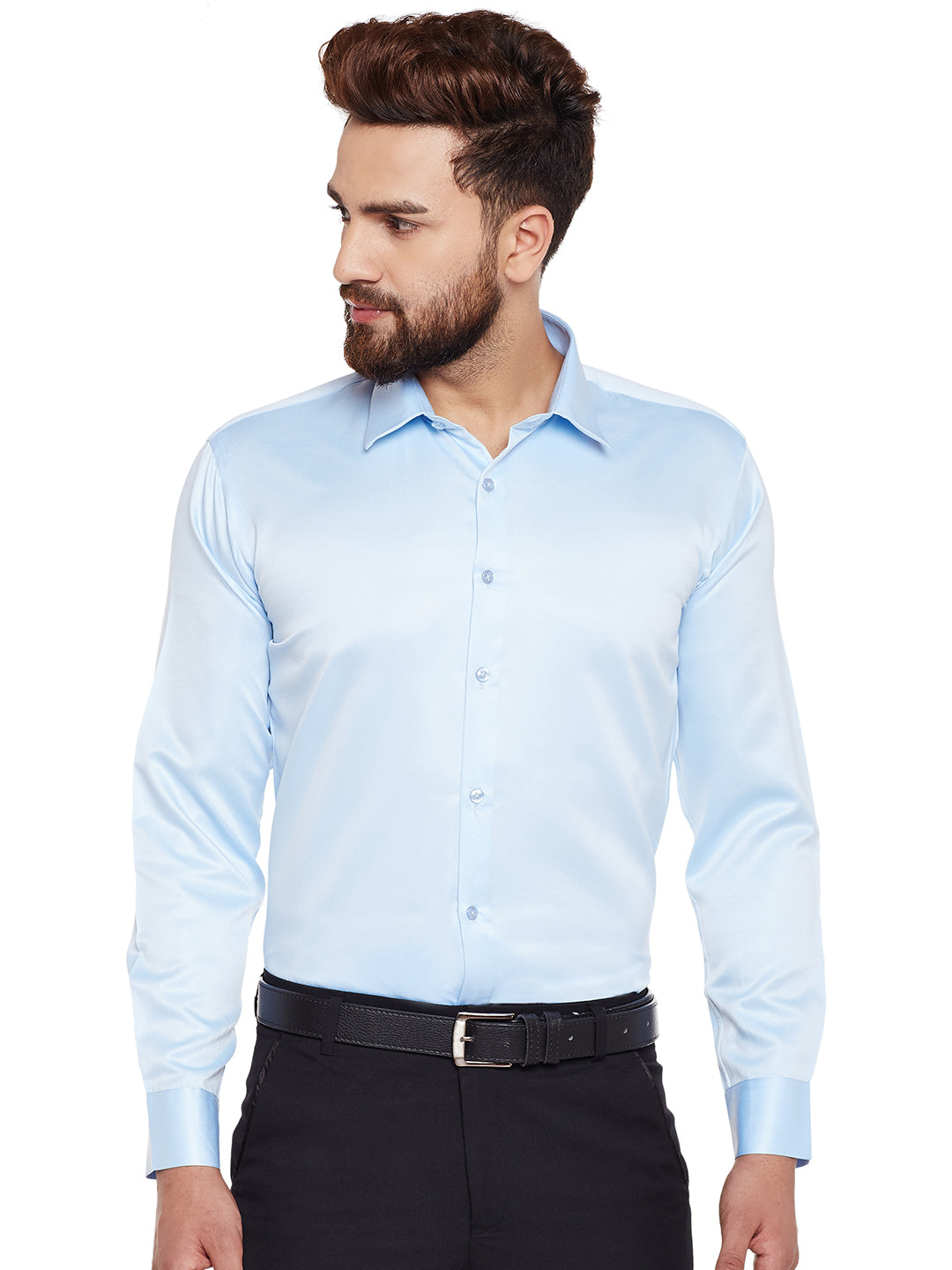Men Sky Blue Solid Slim Fit Formal Shirt