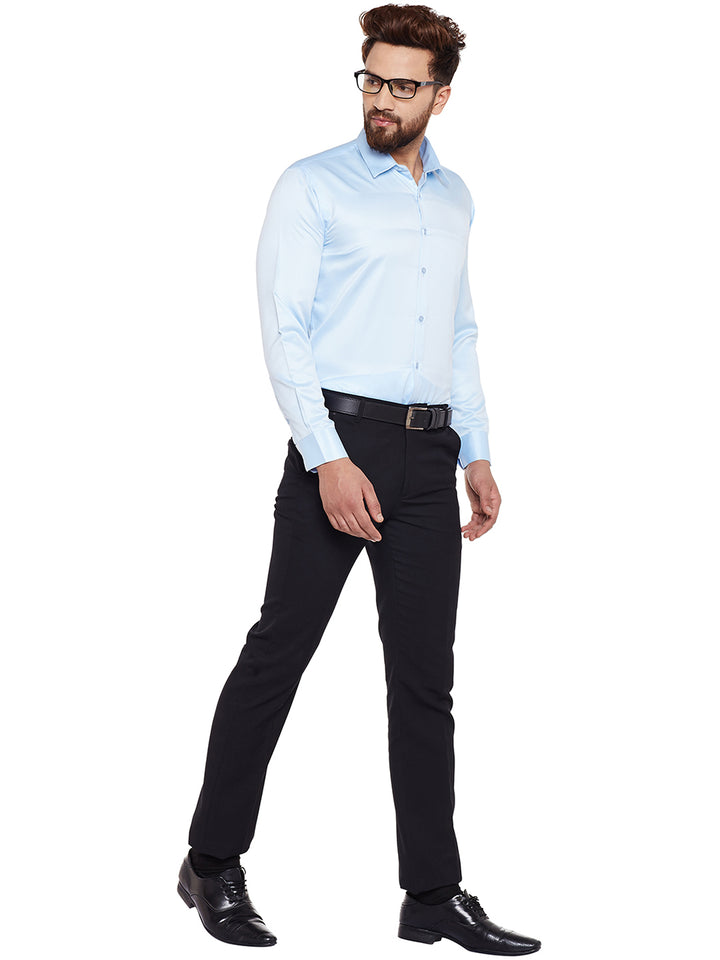 Men Sky Blue Solid Slim Fit Formal Shirt