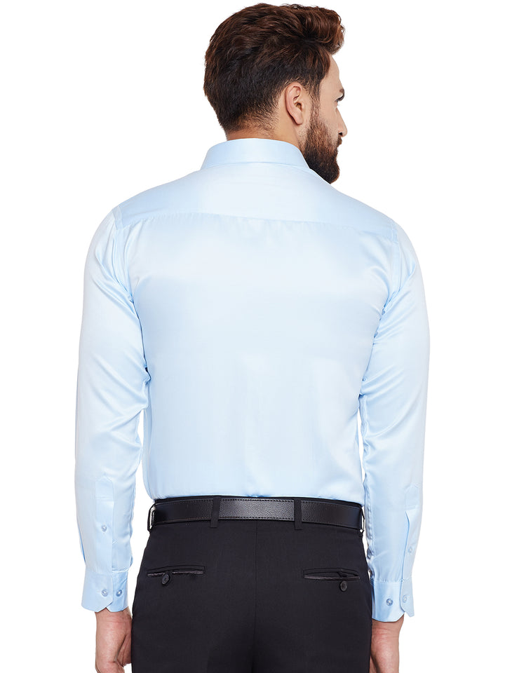 Men Sky Blue Solid Slim Fit Formal Shirt