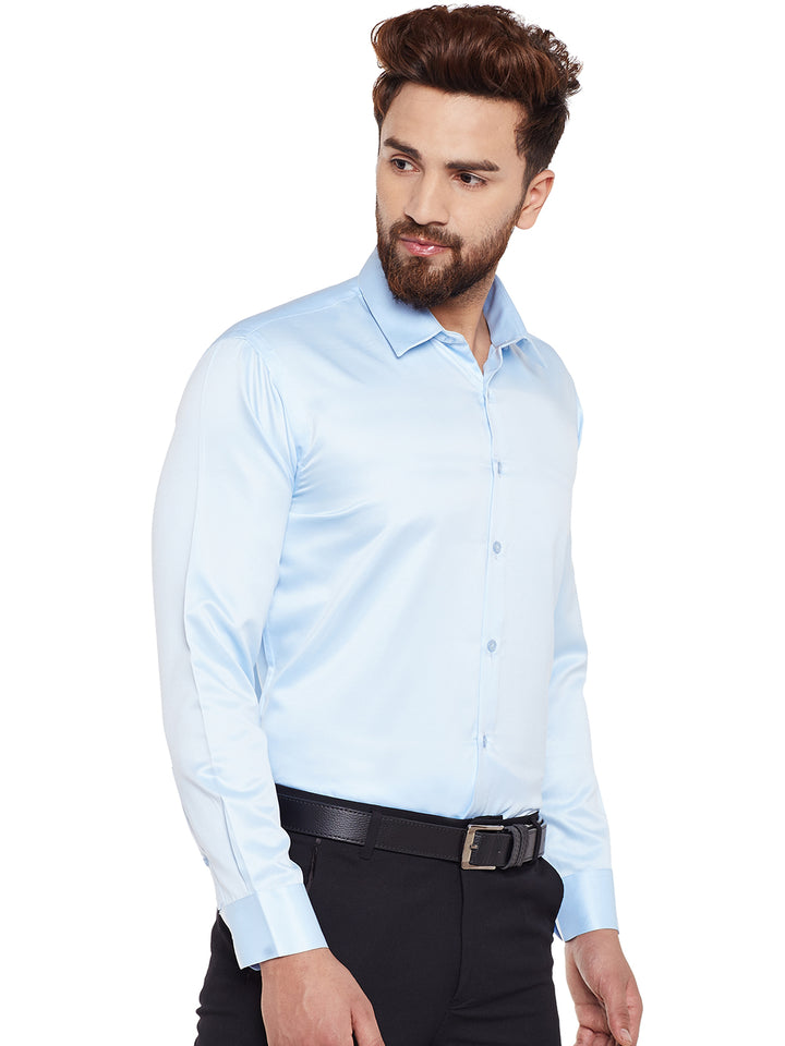 Men Sky Blue Solid Slim Fit Formal Shirt
