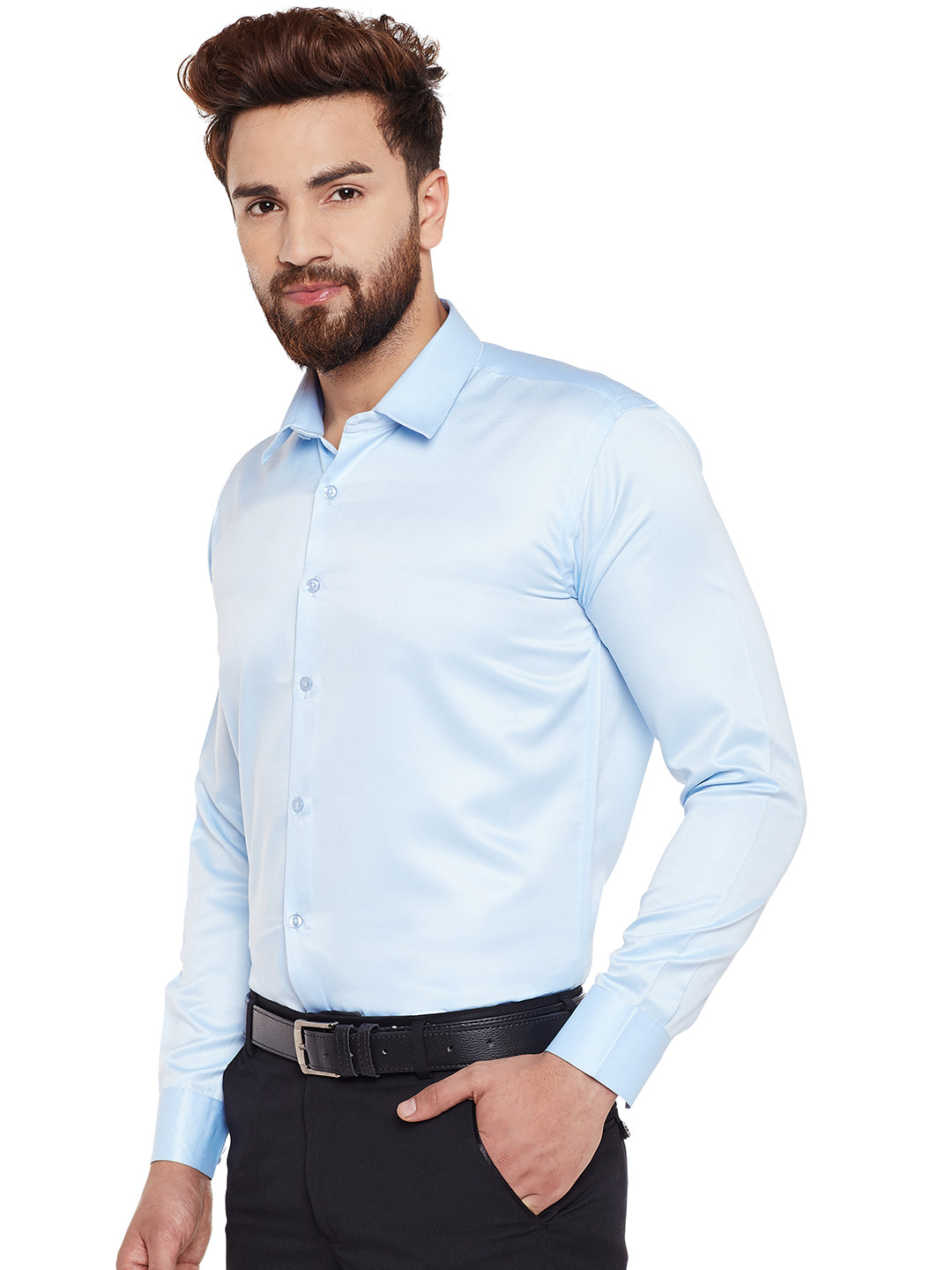 Men Sky Blue Solid Slim Fit Formal Shirt