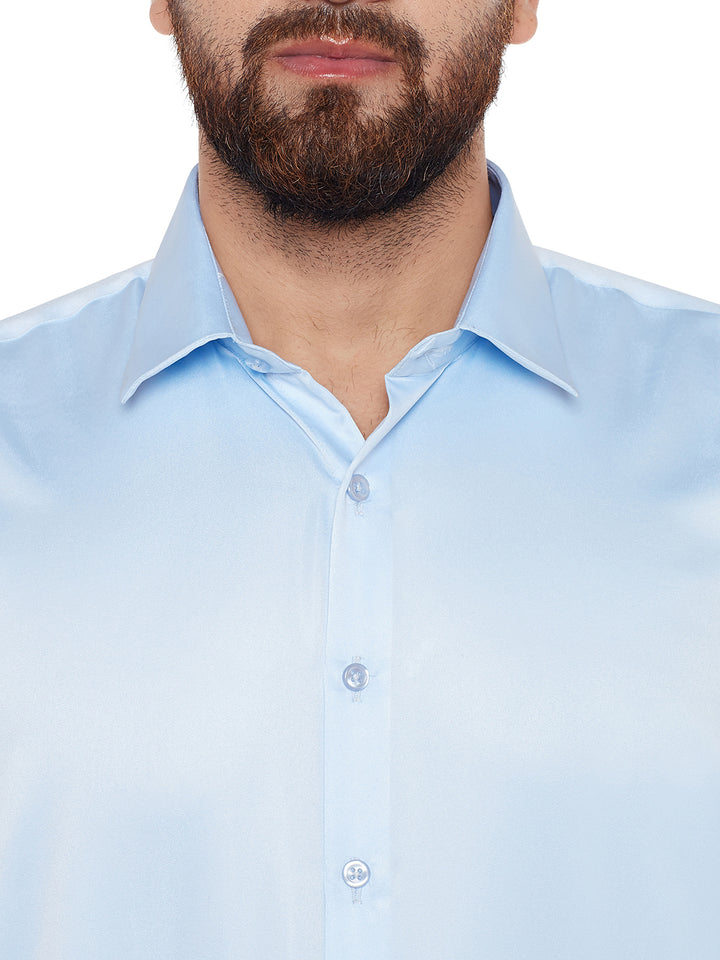 Men Sky Blue Solid Slim Fit Formal Shirt