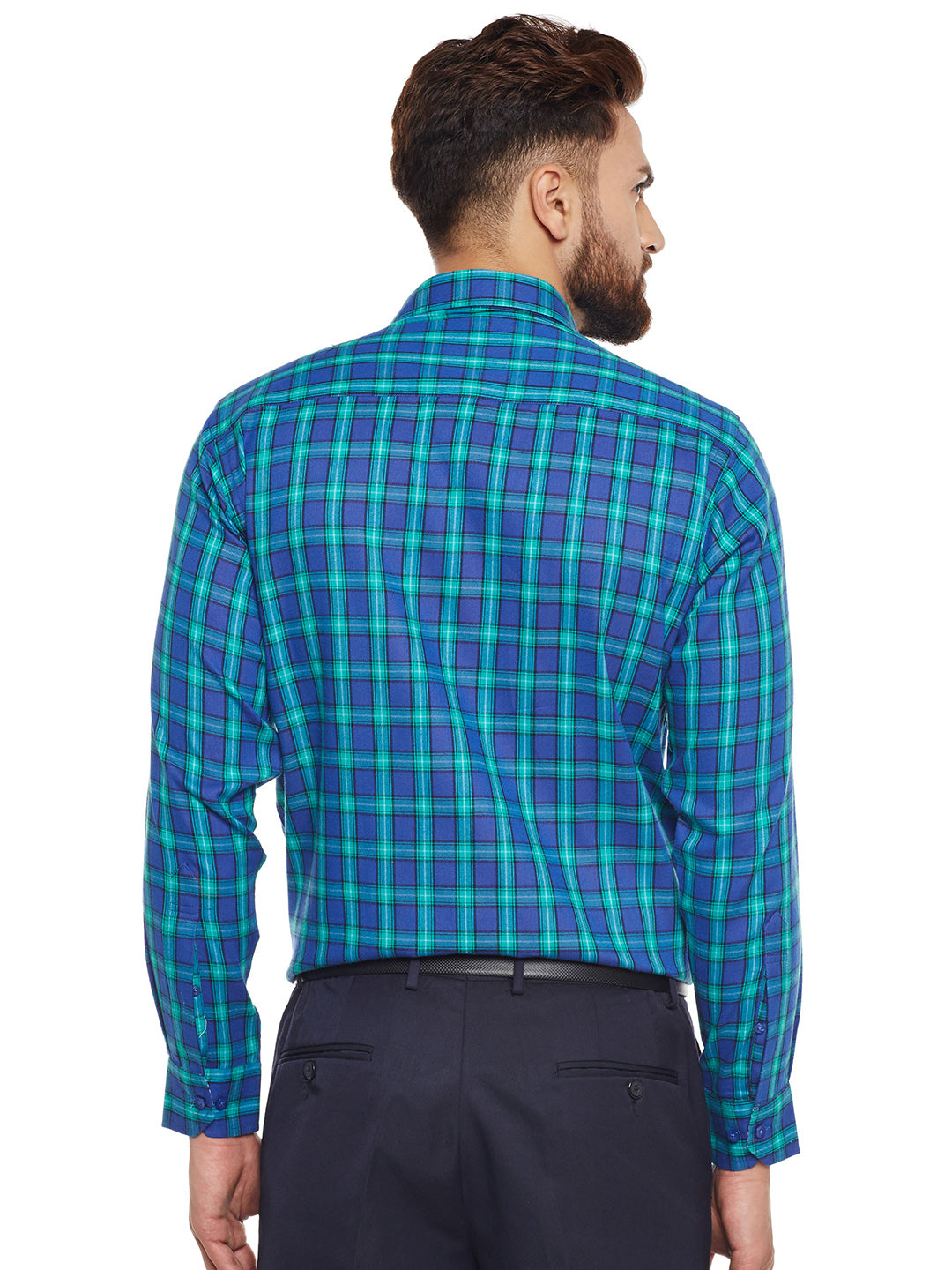 Men Turquoise Blue Checked Pure Cotton Slim Fit Casual shirt