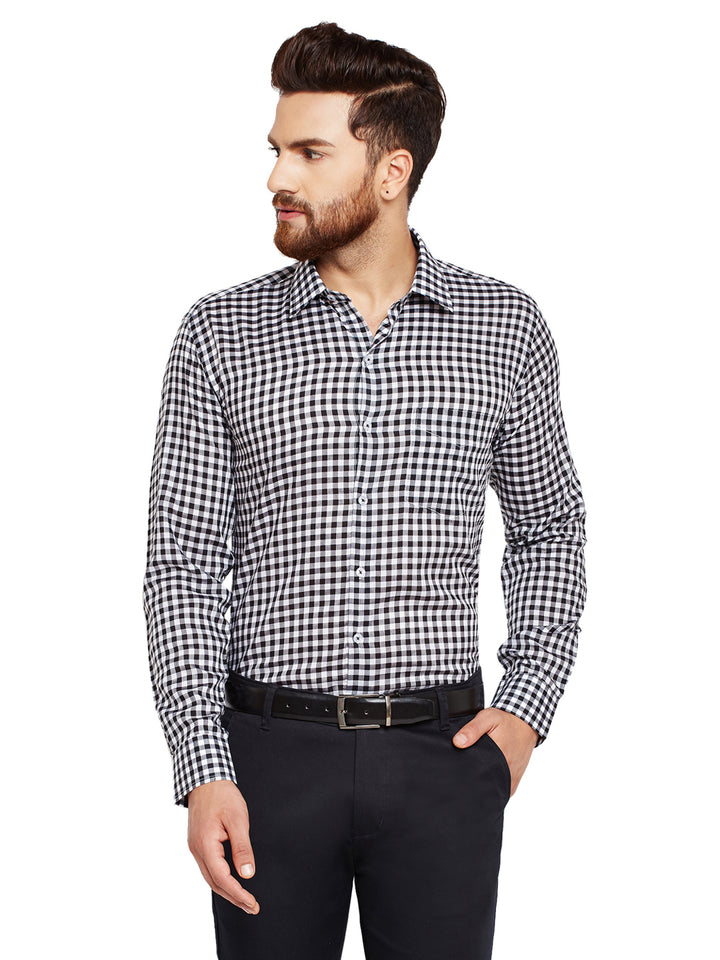 Men Black Checks Slim Fit Pure Cotton Formal Shirt