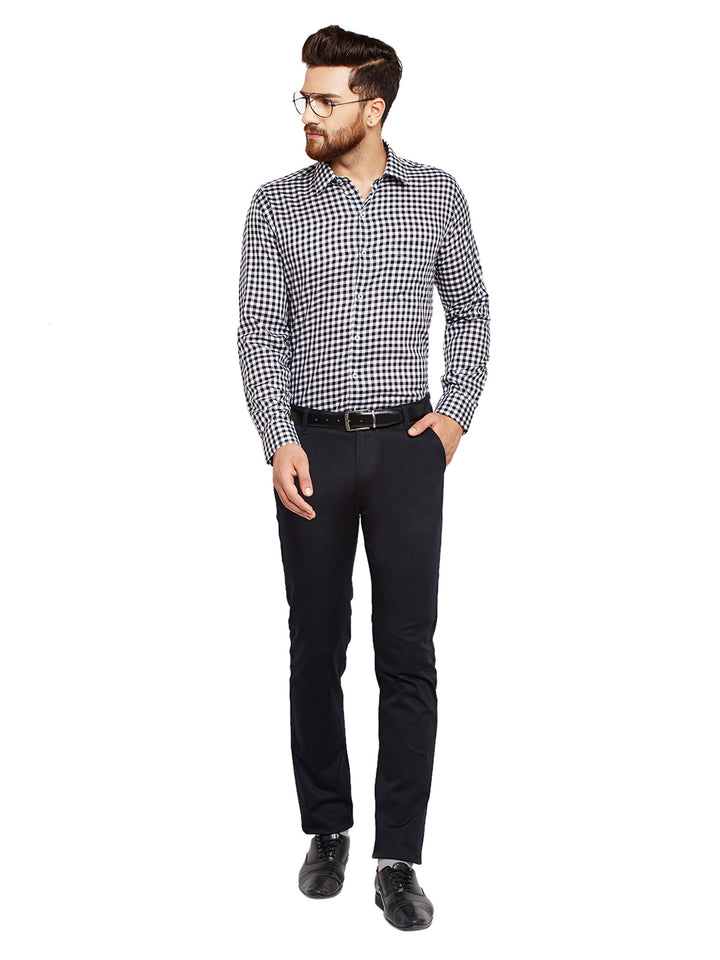 Men Black Checks Slim Fit Pure Cotton Formal Shirt