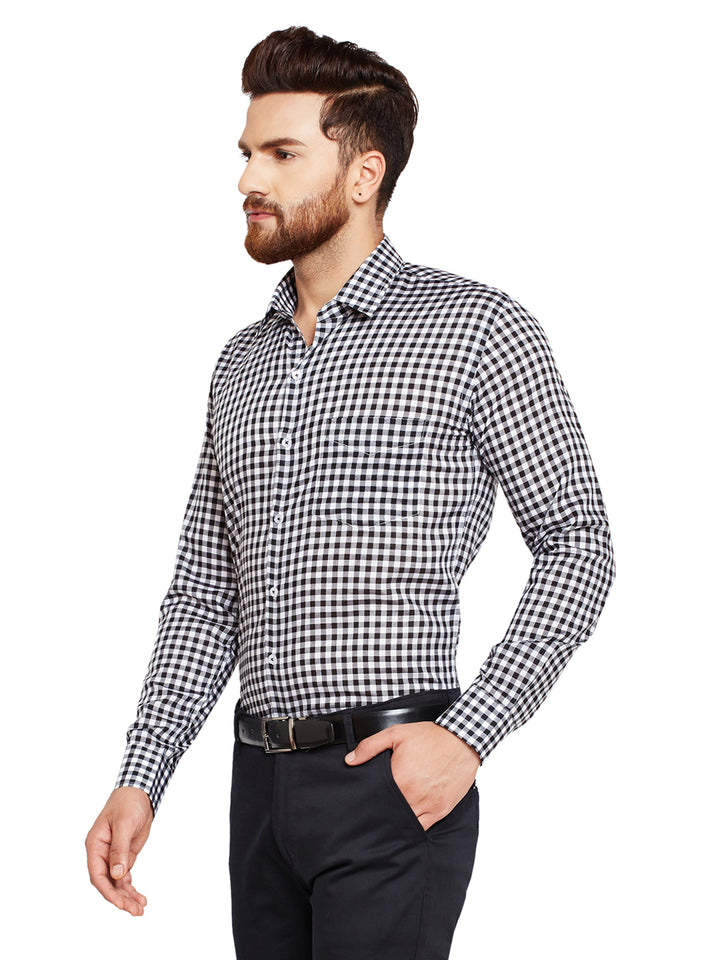 Men Black Checks Slim Fit Pure Cotton Formal Shirt