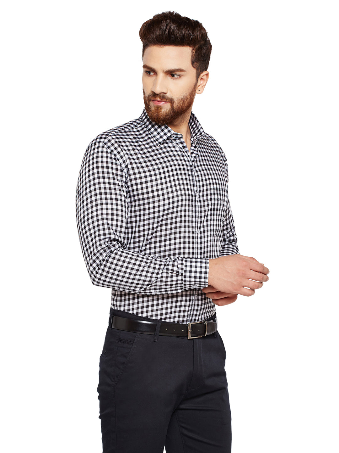 Men Black Checks Slim Fit Pure Cotton Formal Shirt