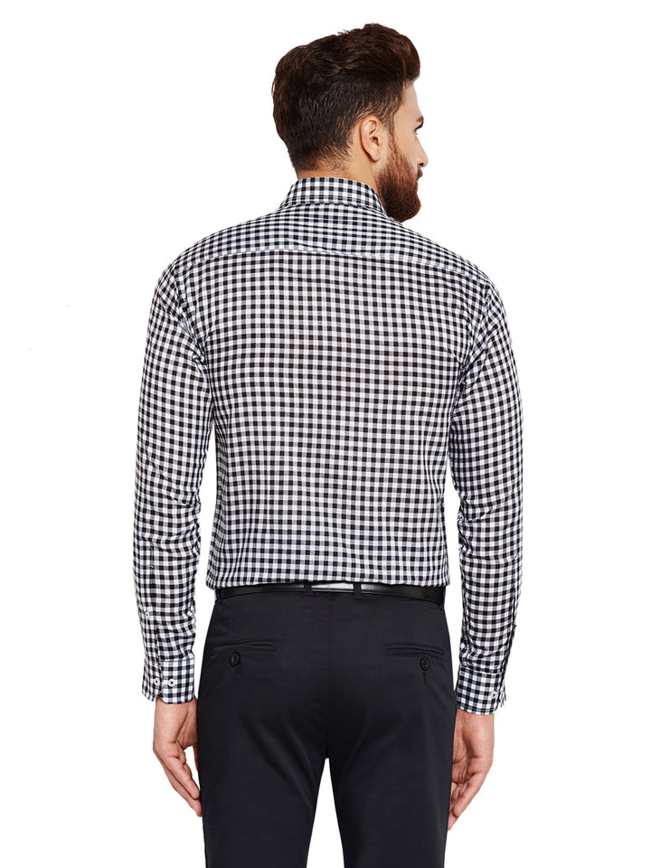 Men Black Checks Slim Fit Pure Cotton Formal Shirt