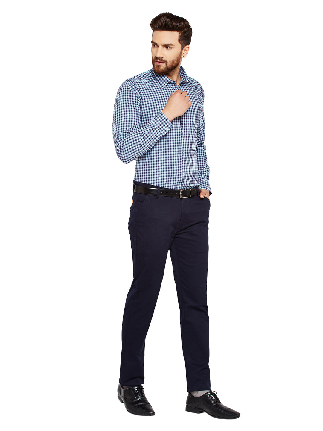 Men Blue Checks Slim Fit Pure Cotton Formal Shirt