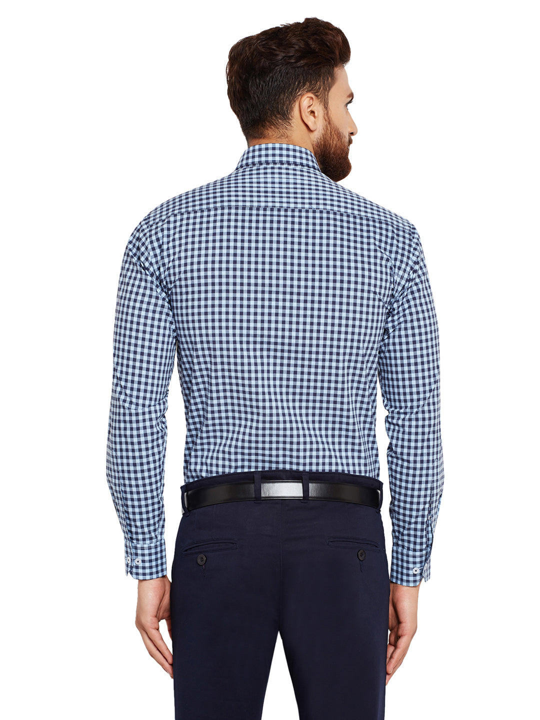 Men Blue Checks Slim Fit Pure Cotton Formal Shirt