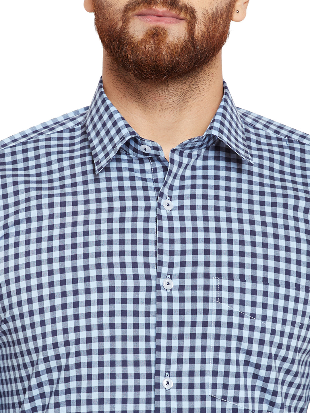 Men Blue Checks Slim Fit Pure Cotton Formal Shirt