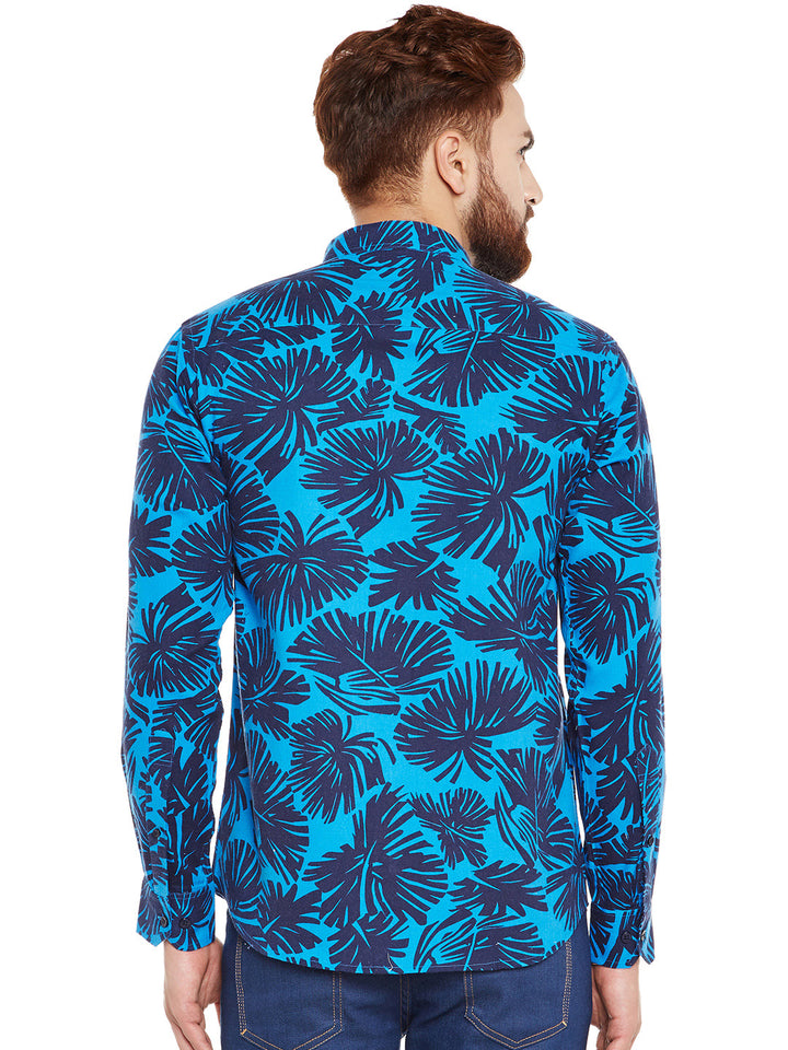 Men Blue Printed Pure Cotton Slim Fit Casual Shirt