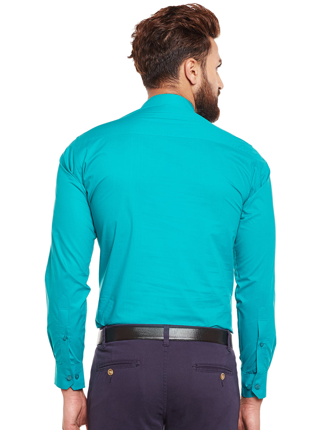 Men Green Solid Mandarin Collar Pure Cotton Slim Fit Formal Shirt