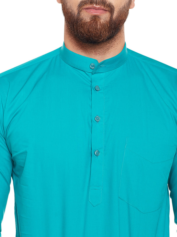 Men Green Solid Mandarin Collar Pure Cotton Slim Fit Formal Shirt