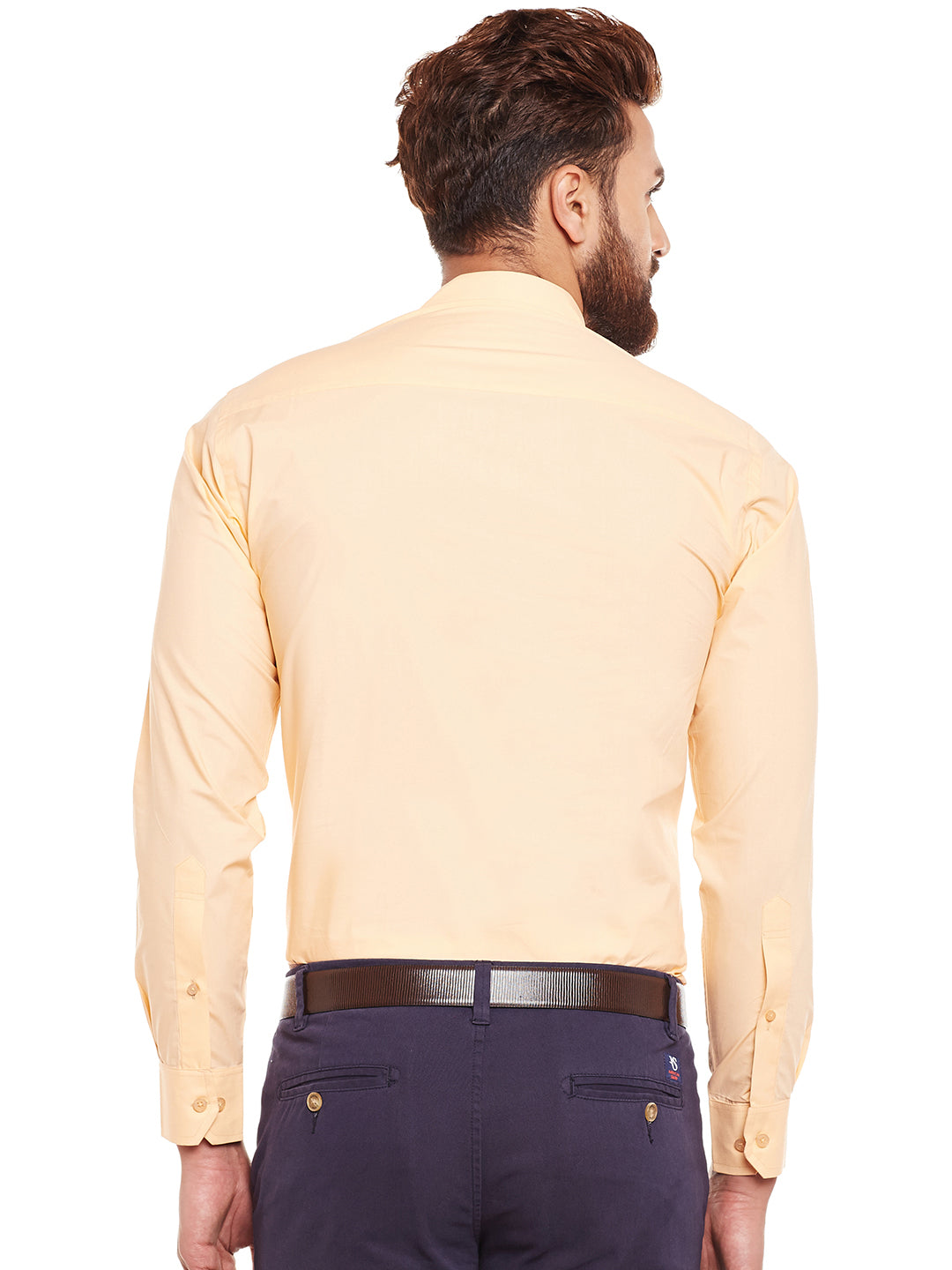 Men Peach Solid Mandarin Collar Pure Cotton Slim Fit Formal Shirt