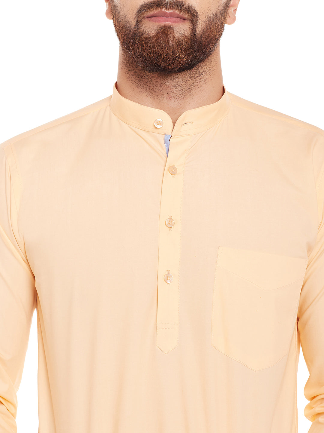Men Peach Solid Mandarin Collar Pure Cotton Slim Fit Formal Shirt