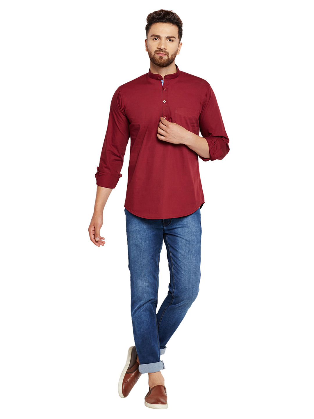 Men Maroon Solid Slim Fit Pure Cotton Formal Shirt