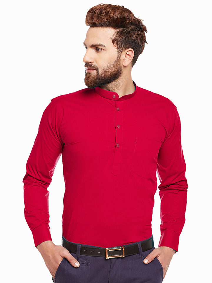 Men Red Solid Slim Fit Pure Cotton Formal Shirt