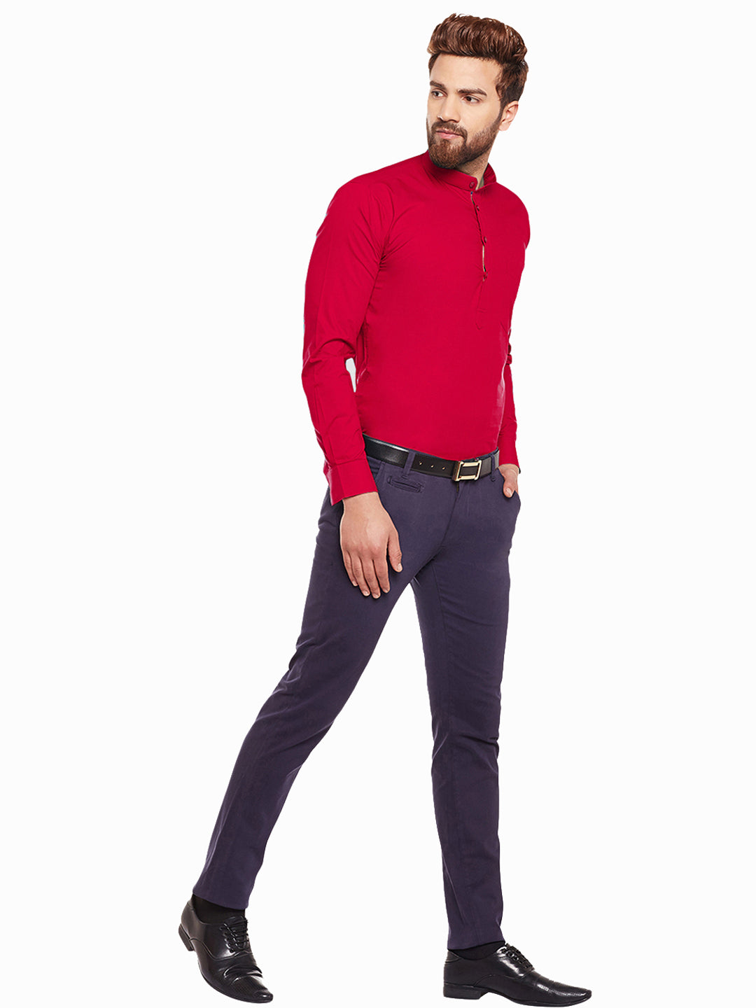 Men Red Solid Slim Fit Pure Cotton Formal Shirt