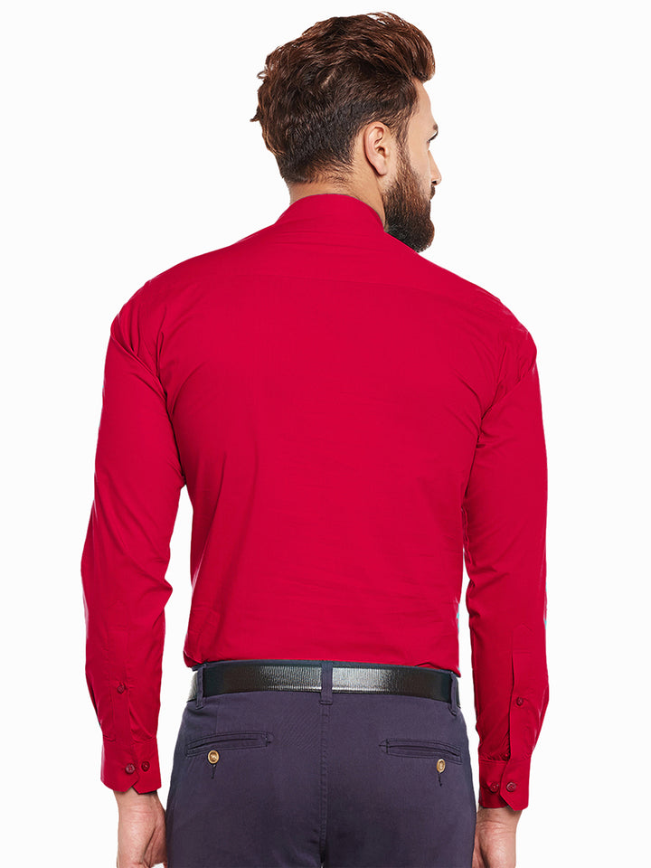 Men Red Solid Slim Fit Pure Cotton Formal Shirt