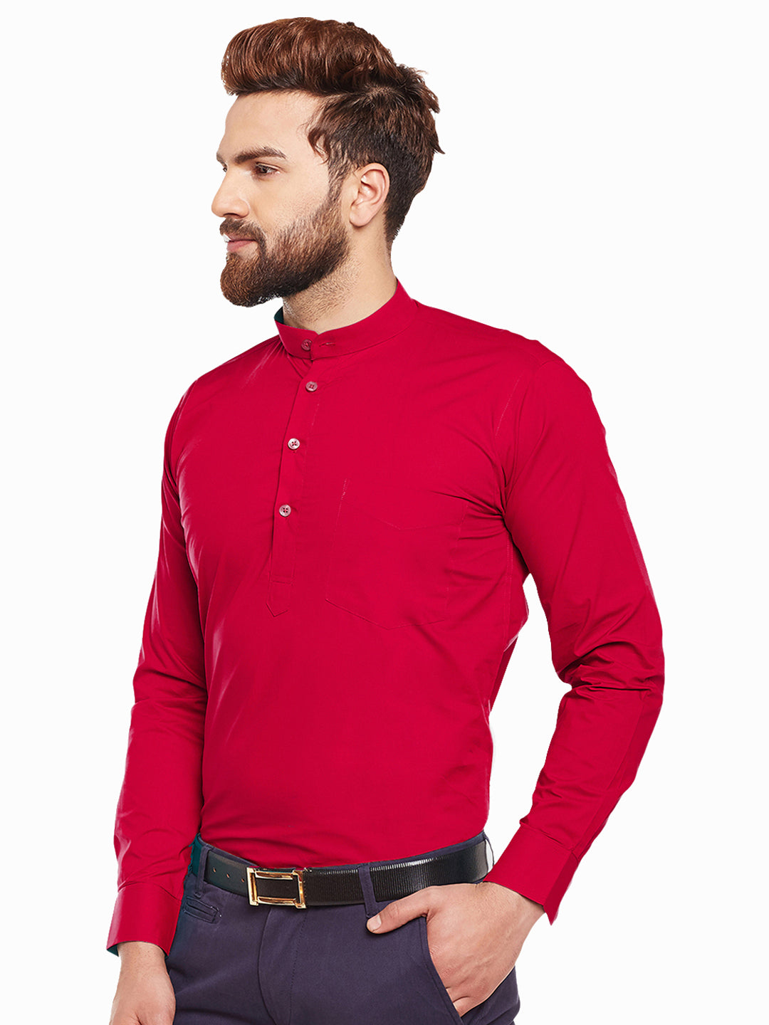 Men Red Solid Slim Fit Pure Cotton Formal Shirt