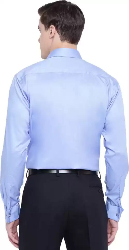 Men Blue Solid Slim Fit French Cuff Pure Cotton Formal Shirt